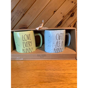 Rae Dunn Green & Blue Love Every Bunny and Cute as a Bunny Mug Set NWT